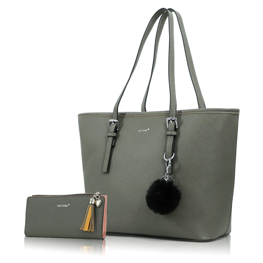 Mofut Handtasche Damen mit Geldbörse und Schlüsselanhänger, Groß Elegant Damen Handtasche, ​Geschenke für Frauen, Grau